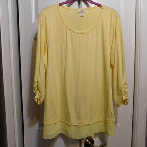 Style & Co Yellow Chiffon Hem Ruched Sleeve Tunic Sz L